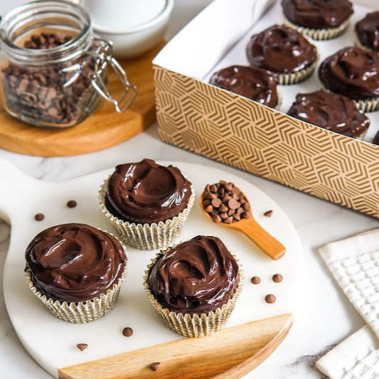 Our cupcakes are not light and airy!  Like mini versions of our signature chocolate cake, these cupcakes carry a deep, in-your-face chocolate flavor thanks to a smooth and dreamy dark milk chocolate ganache. They are rich and super moist, best consumed on the day of purchase. NOTE: Cupcakes are more fragile and are therefore not safe for motorcycle delivery. Best to request for car service or do self-pick up.   